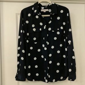 Navy polka dot Loft blouse